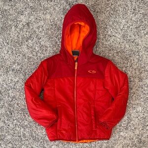 Champion Red Hooded Puffer Jacket with Orange Interior